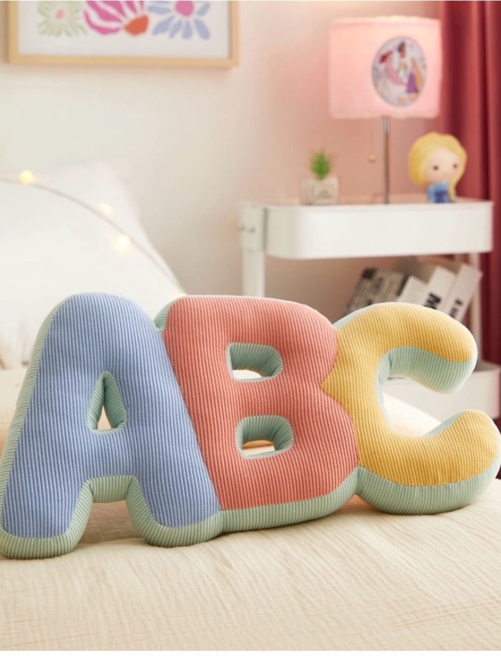 BNWT Plush ABC Letter Pillows - Blue, Coral, Yellow